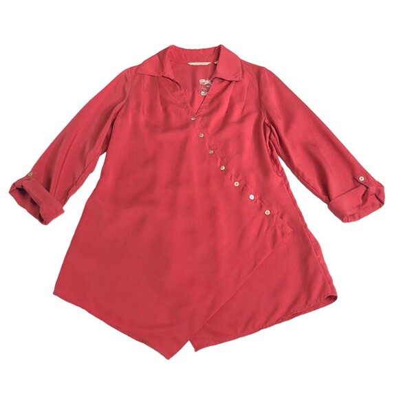 Soft Surroundings Top Womens XS Pink Asymmetrical Washed Tunic Lagenlook Blouse - Picture 1 of 16